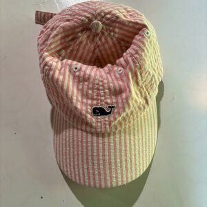 Vineyard Vines Hat Cap Pink White Railroad Stripe Seersucker Strapback Preppy